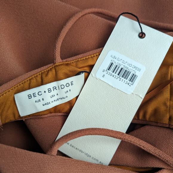 Bec & Bridge Alba Cut-Out Midi Dress in Terracotta, Size 4 - Picture 9 of 9